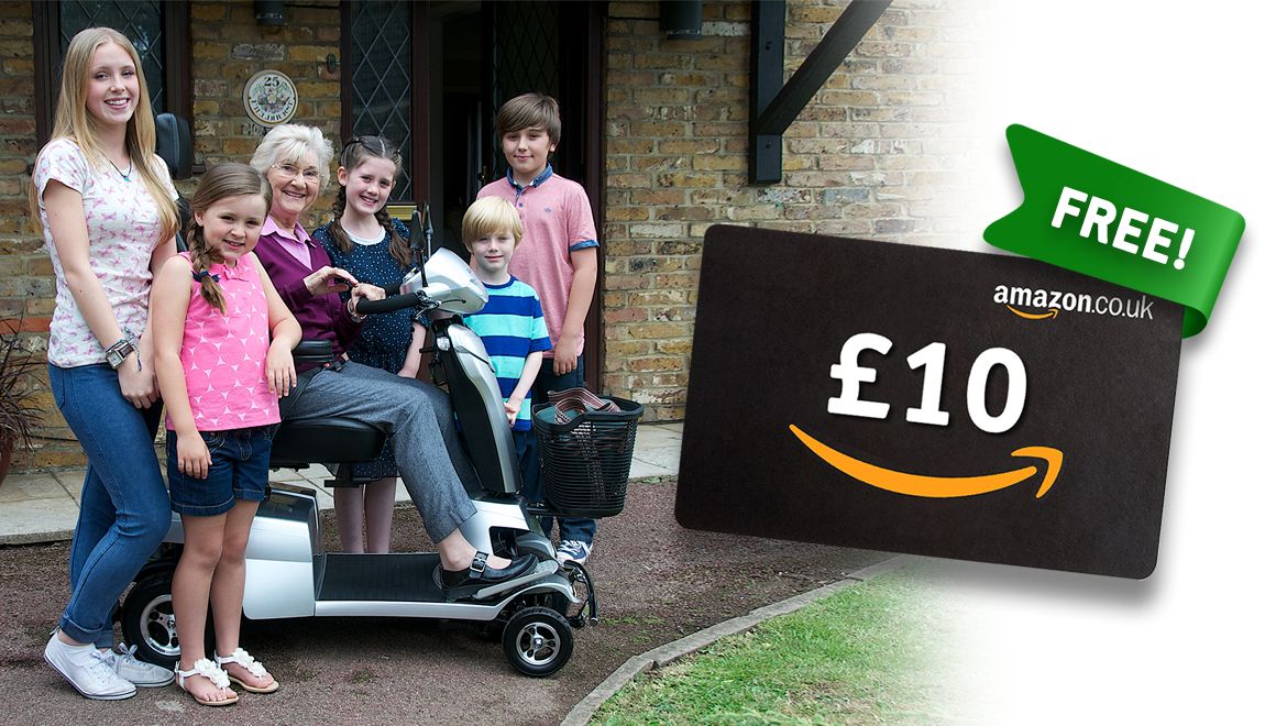 A family with a scooter and a £10 Amazon voucher
