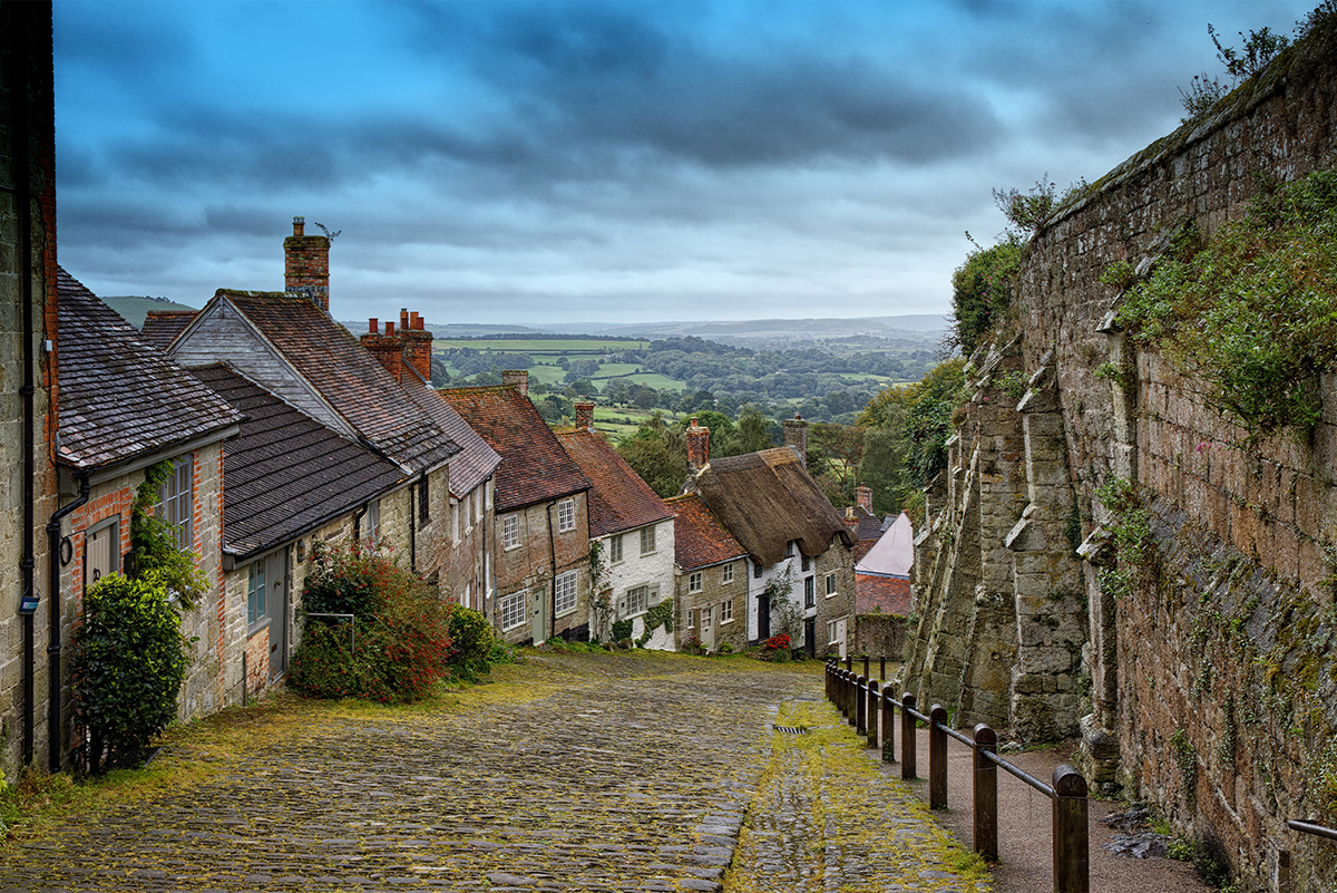 A steep cobbled street