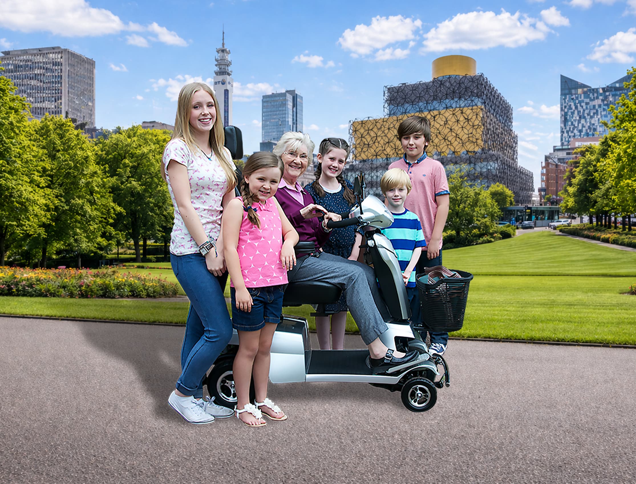 A family with a mobility scooter in Birmingham