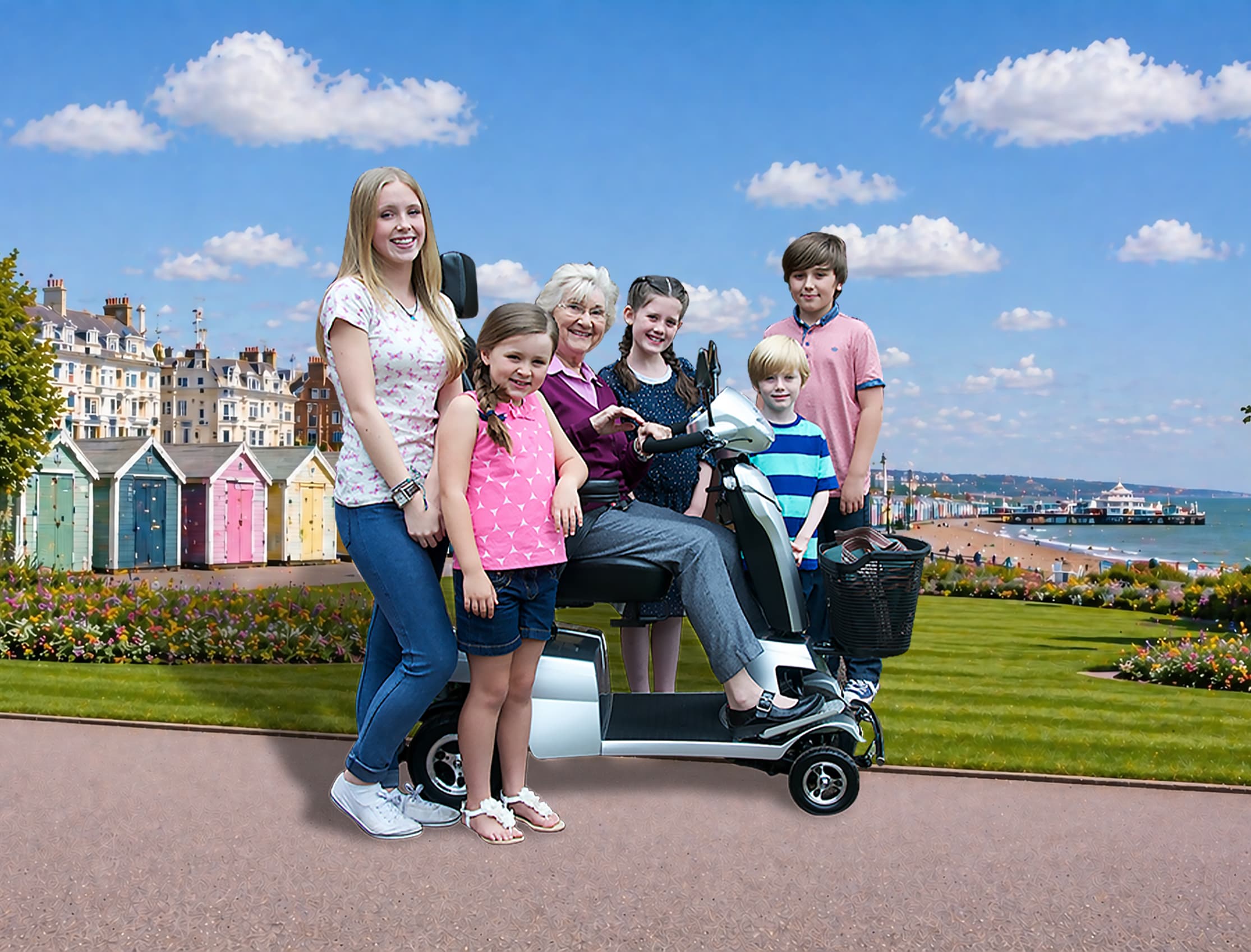 A family with a mobility scooter in Hove