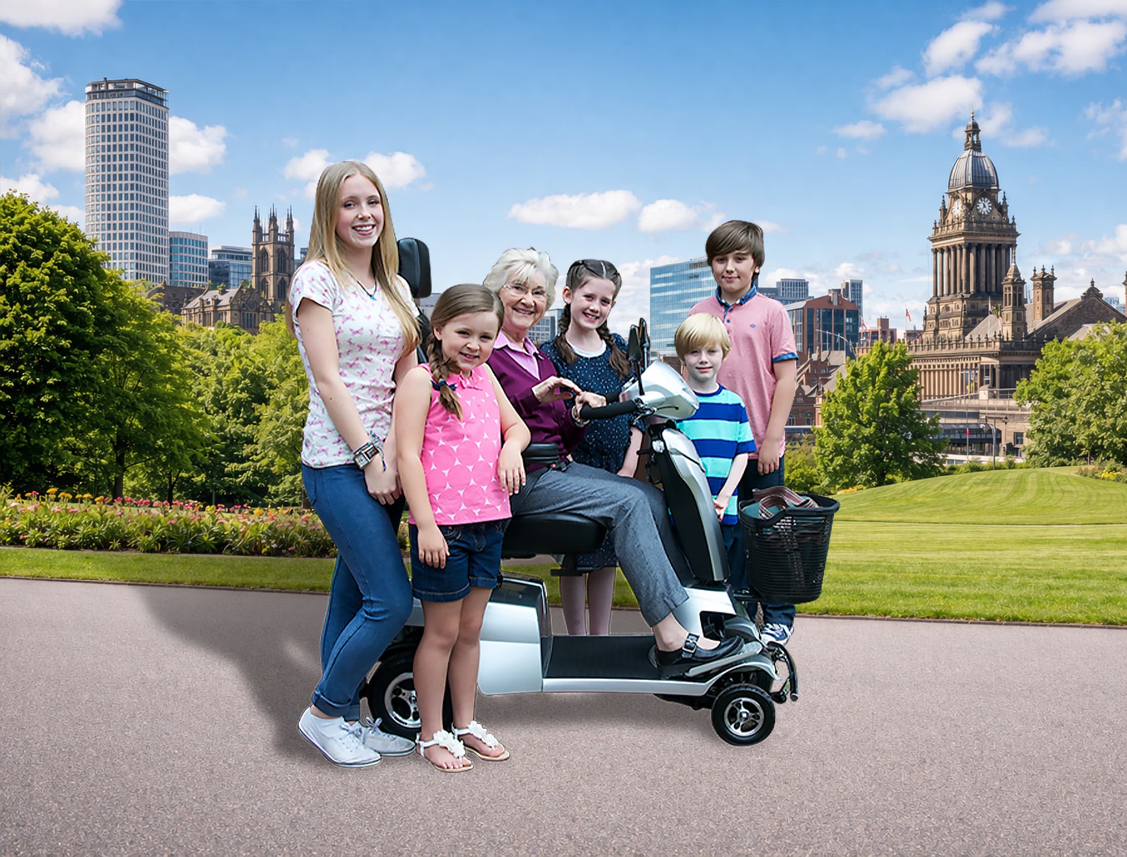 A family with a mobility scooter in Leeds