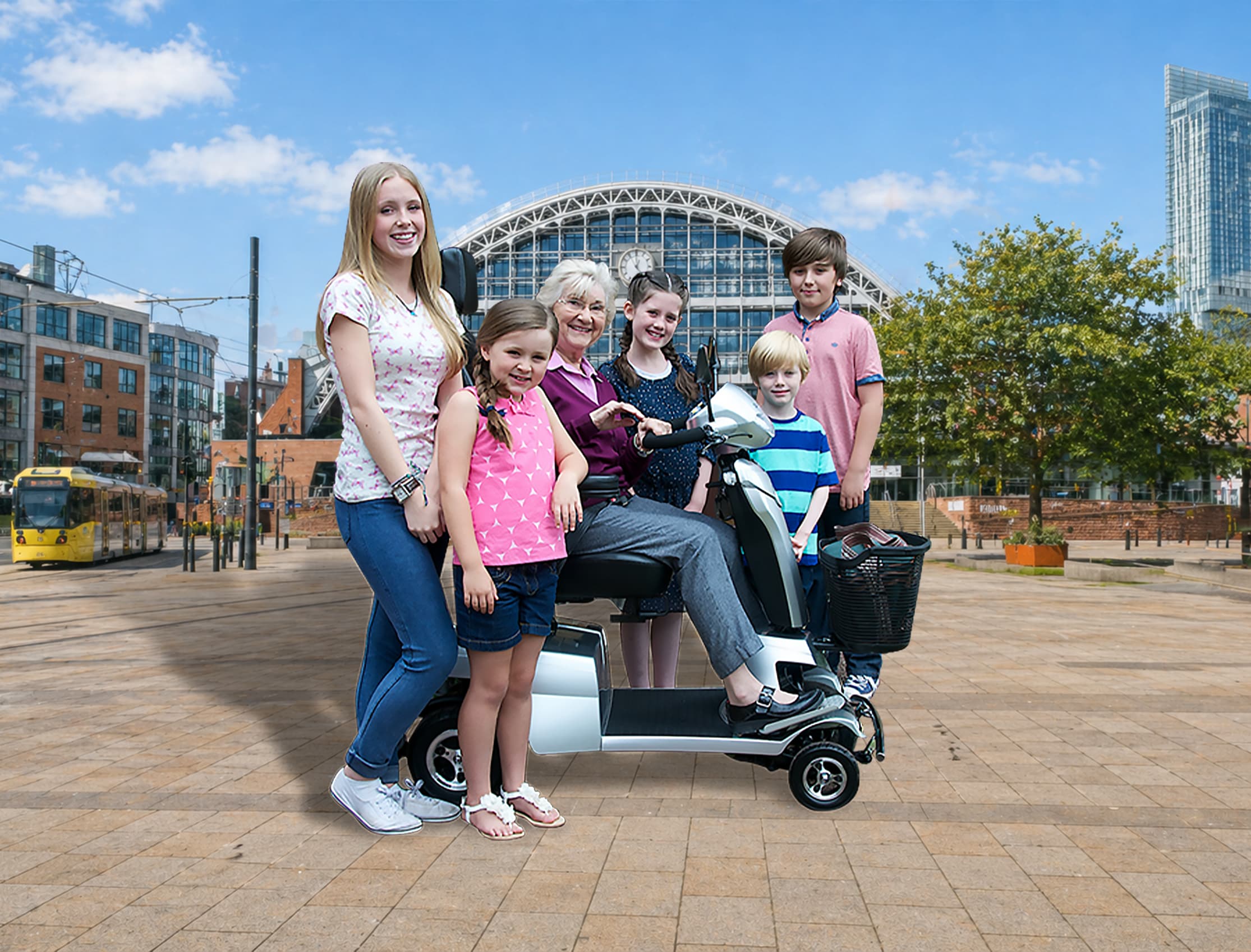 A family with a mobility scooter in Manchester