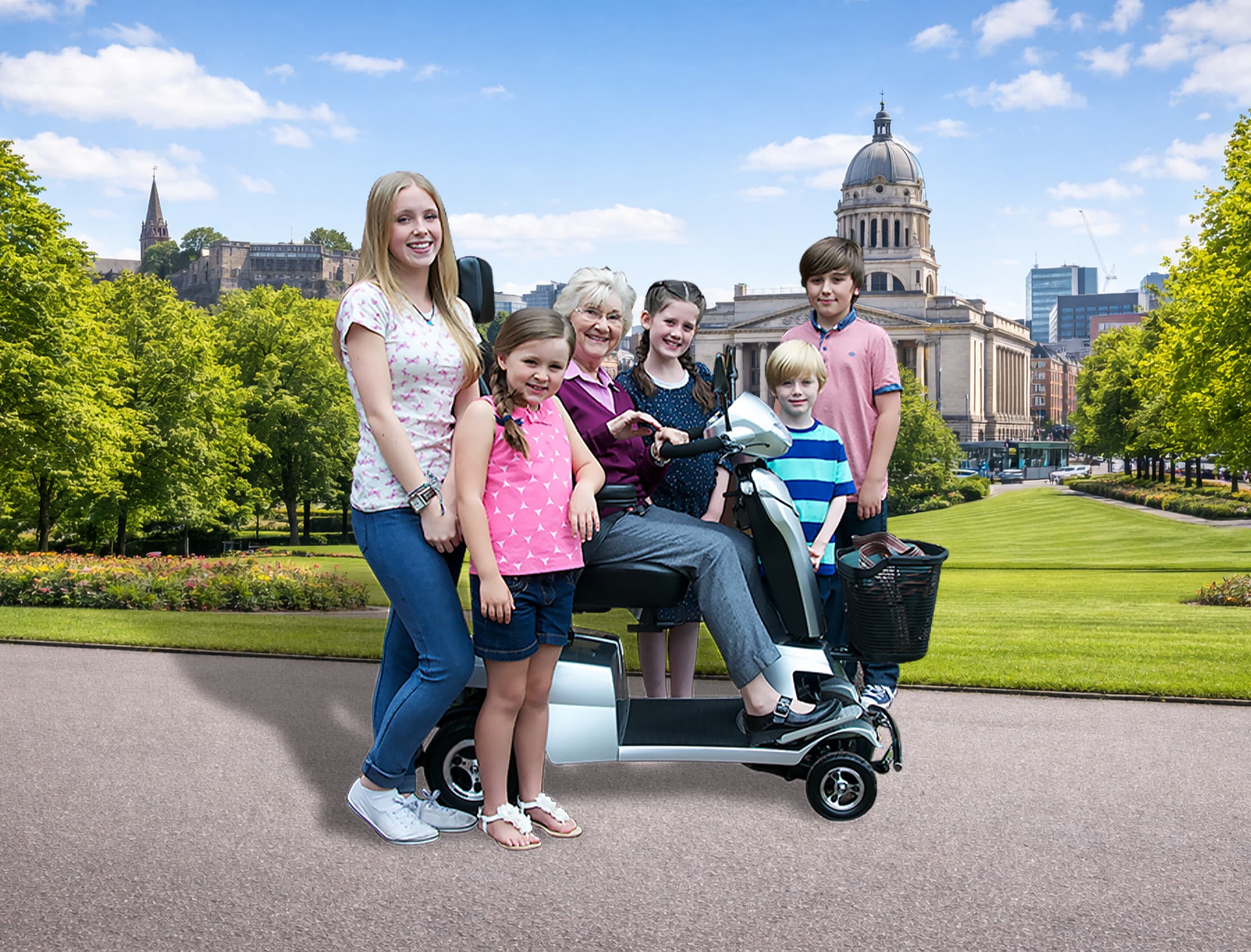 A family with a mobility scooter in Nottingham